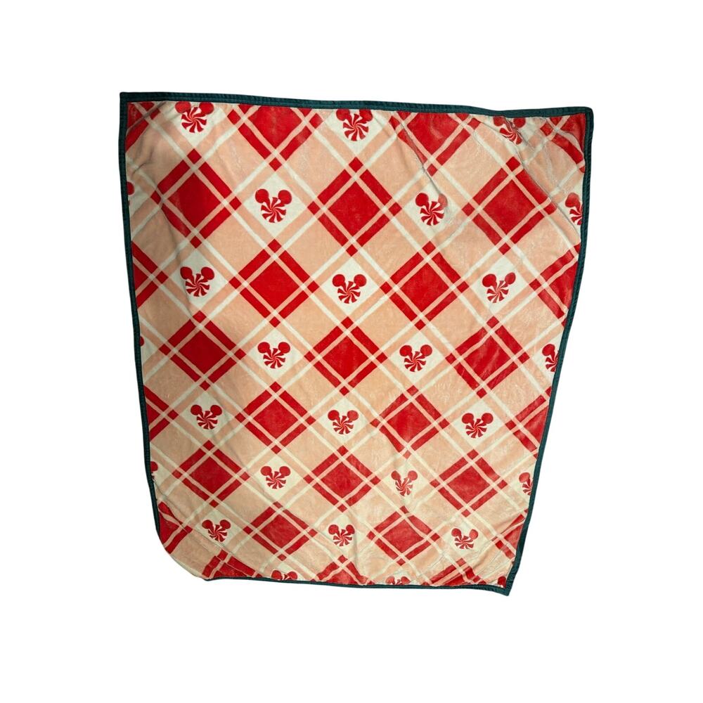 Hallmark Disney Mickey Ears Peppermint Plaid Throw Blanket 50" x 60"